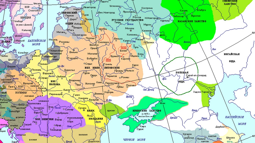 Карта центральной и восточной Европы к началу 1500 г.