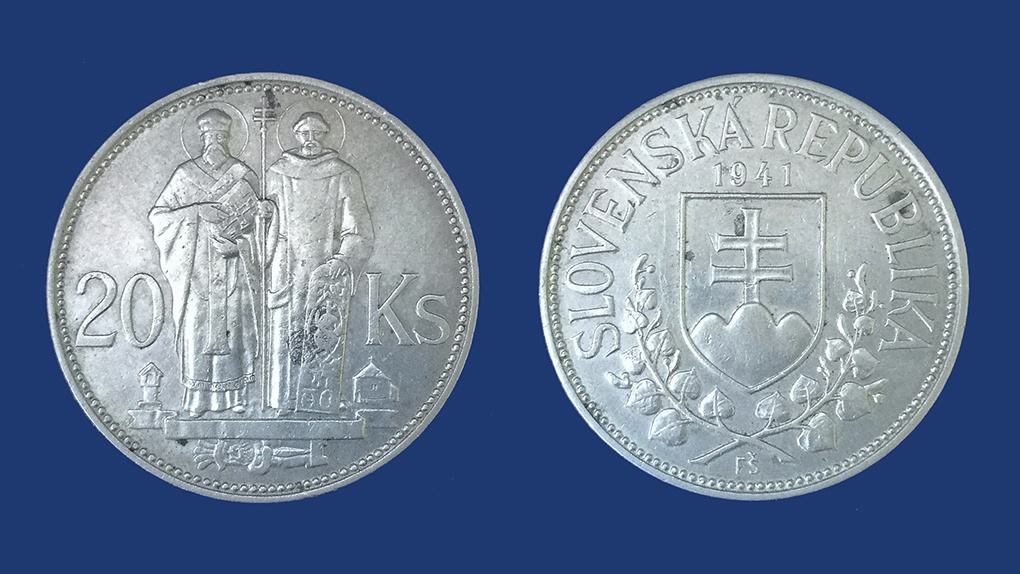 20 словацких крон. Низкопробное серебро. 1941 год.