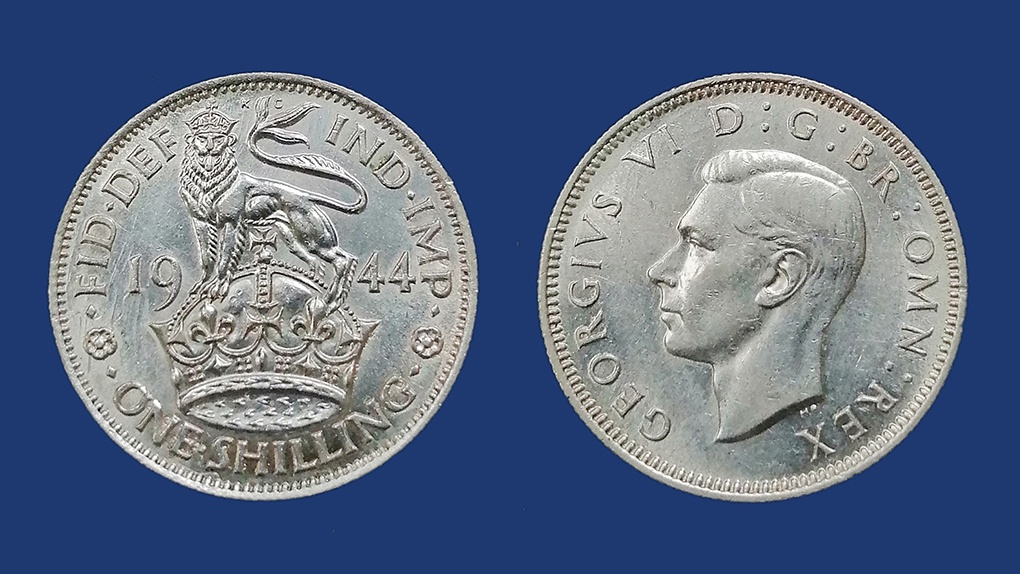 1 шиллинг Великобритании. Серебро. 1943 год.