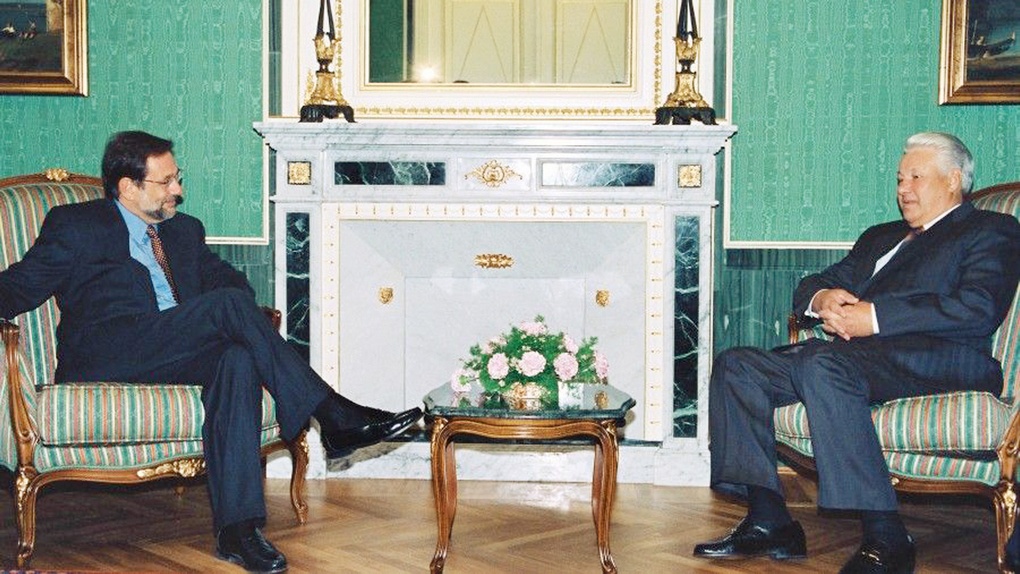 Борис Ельцин с генеральным секретарём НАТО Хавьером Соланой.
