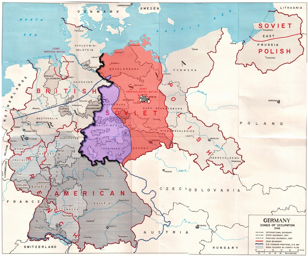 Линии разделения Германии в 1945 году.