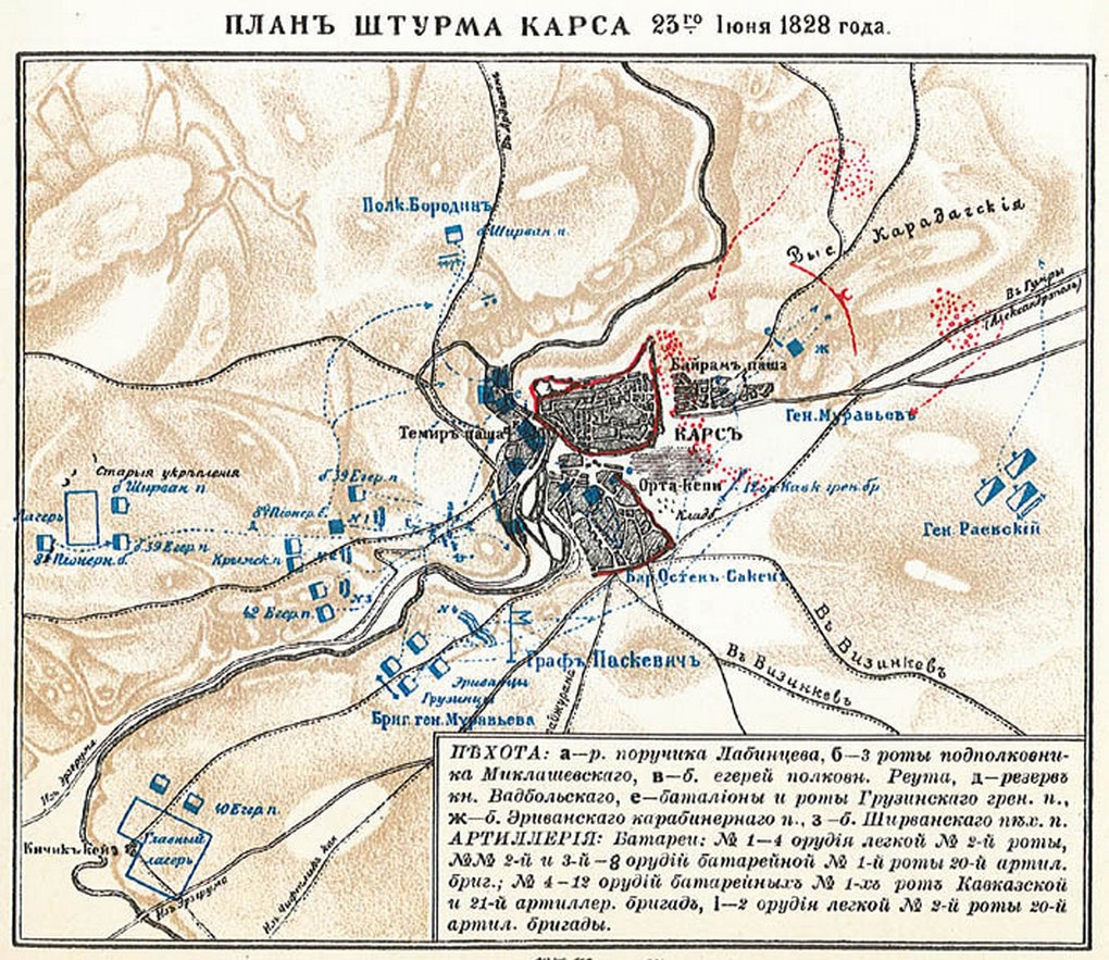 Старинная схема осады и штурма Карса в 1828 году.