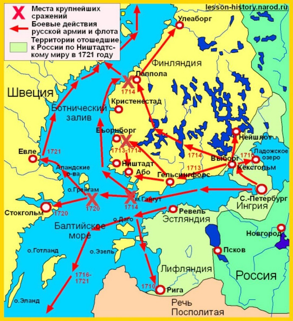 Северная война. Карта боевых действий на Балтике.