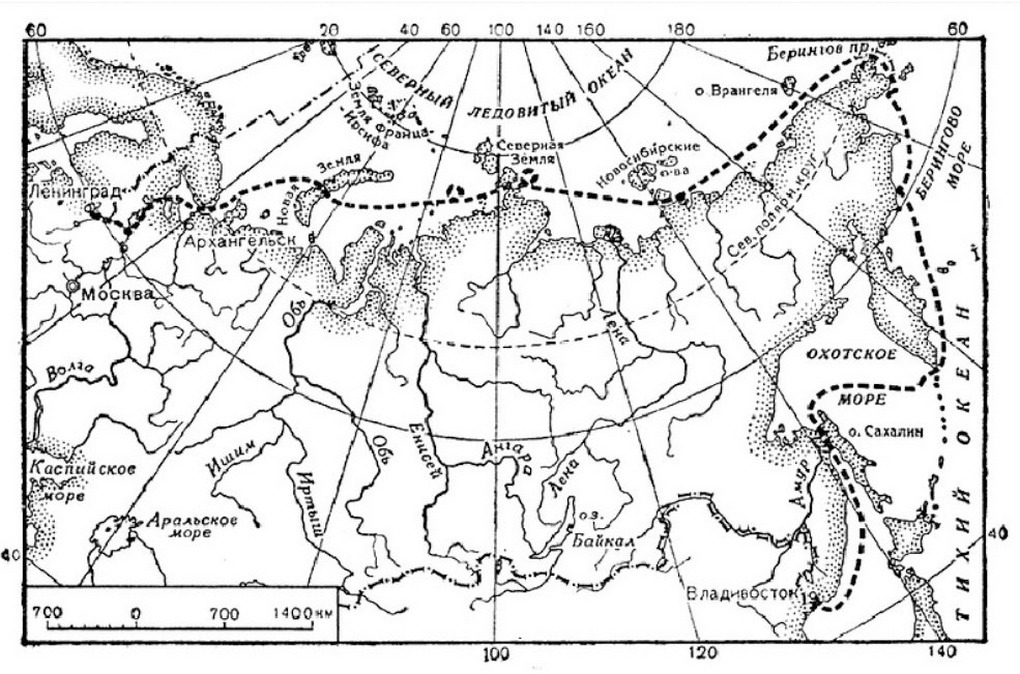 Маршрут экспедиции 1936 года.