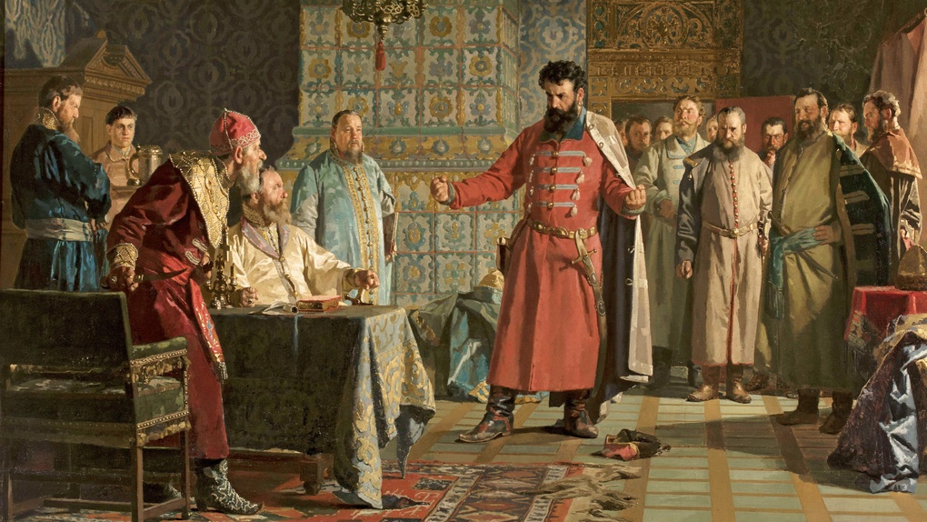 Захарий Ляпунов предлагает Василию Шуйскому отречься от престола (картина Н.В. Неврева).