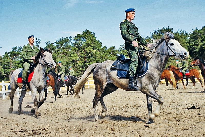 Курсанты сдают нормативы по верховой езде.