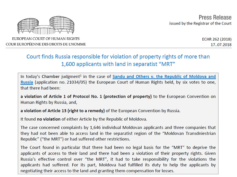 Текст решения ЕСПЧ по молдавским фермерам.