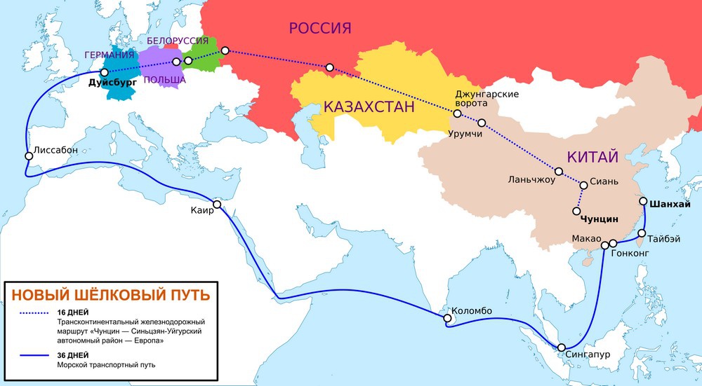 Карта проекта «Великий шёлковый путь».