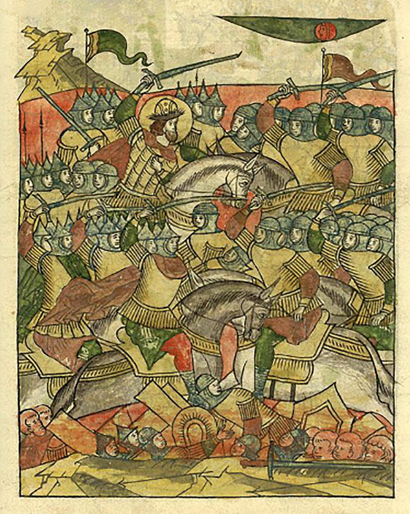 Ледовое побоище на льду Чудского озера с участием новгородцев и владимирцев под предводительством Александра Невского, с одной стороны, и войсками Ливонского ордена - с другой. 1242 год.
