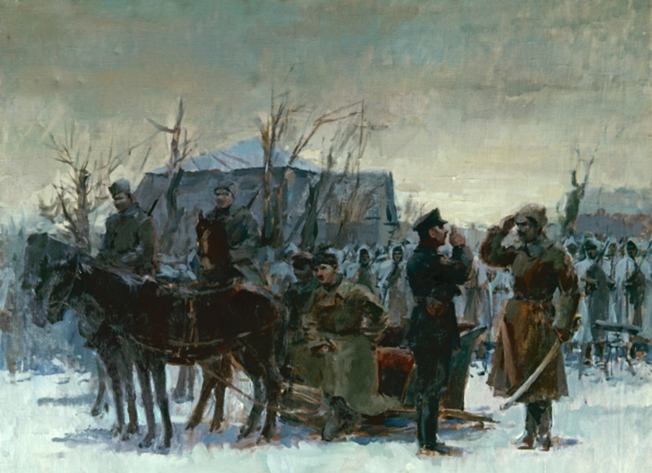 «К. Ворошилов объезжает войска перед штурмом Кронштадта» (картина Н.Ф. Денисовского).