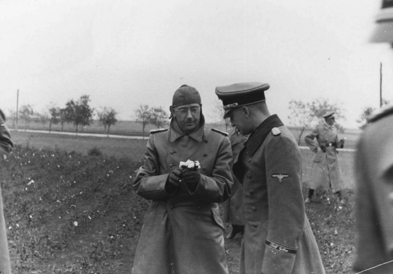 Рейхсфюрер СС Генрих Гиммлер осматривает урожай хлопка во время визита в Крым, октябрь 1942 г.