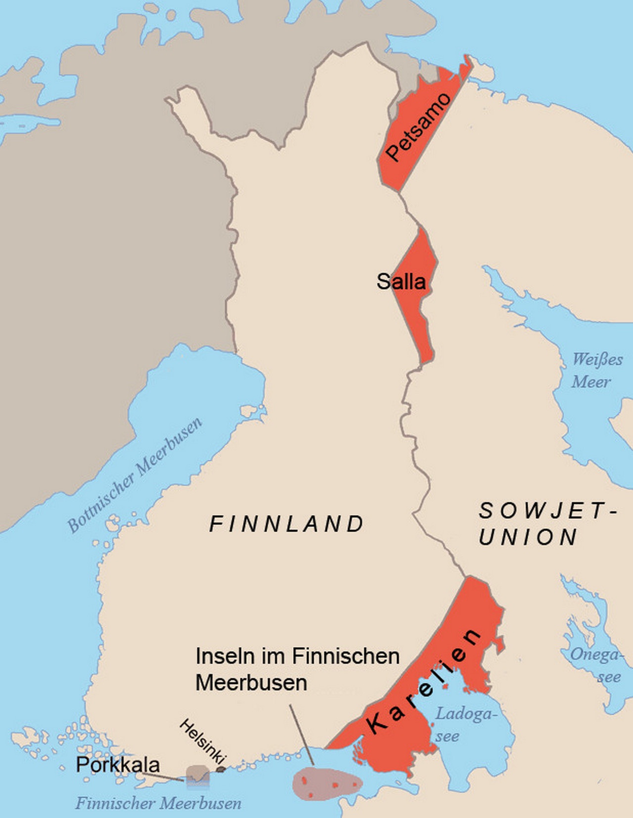 Территории, переданные Финляндией Советскому Союзу в 1944 году.