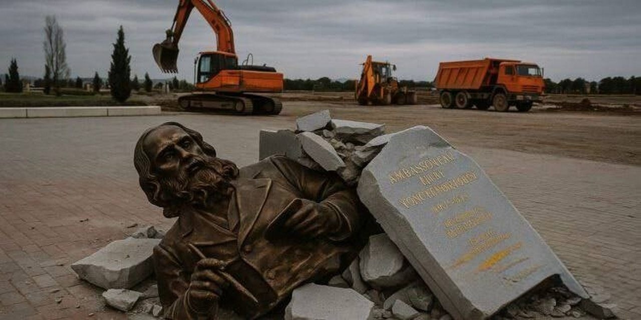 Погром на «Аллее русской славы» в Степанакерте.