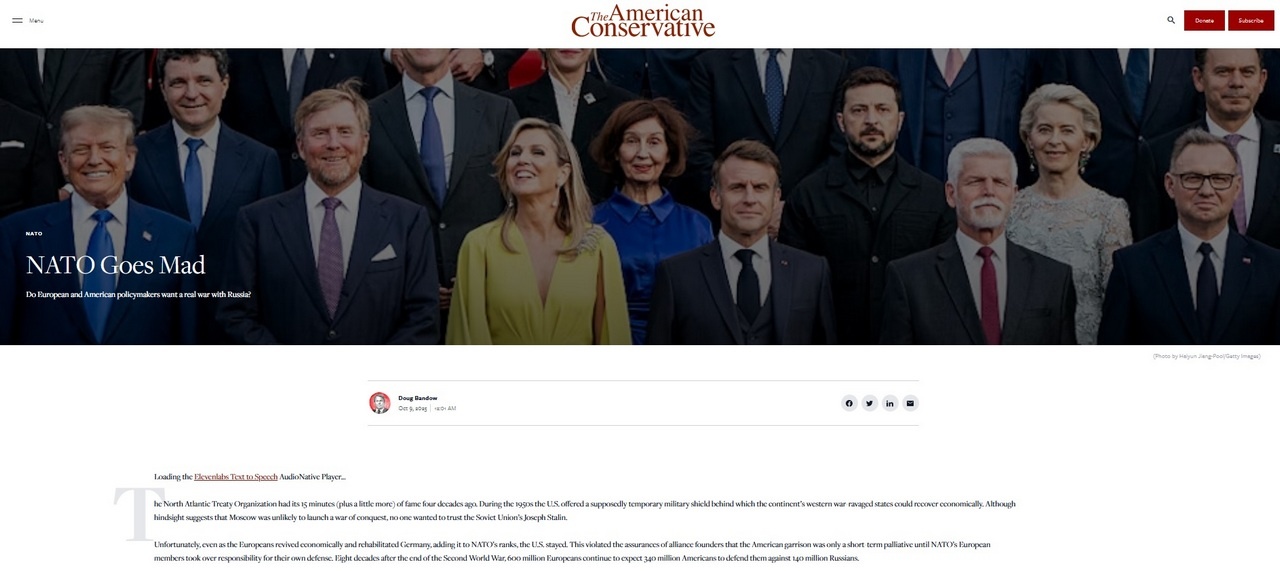 Скрин статьи в The American Conservative «NATO Goes Mad».
