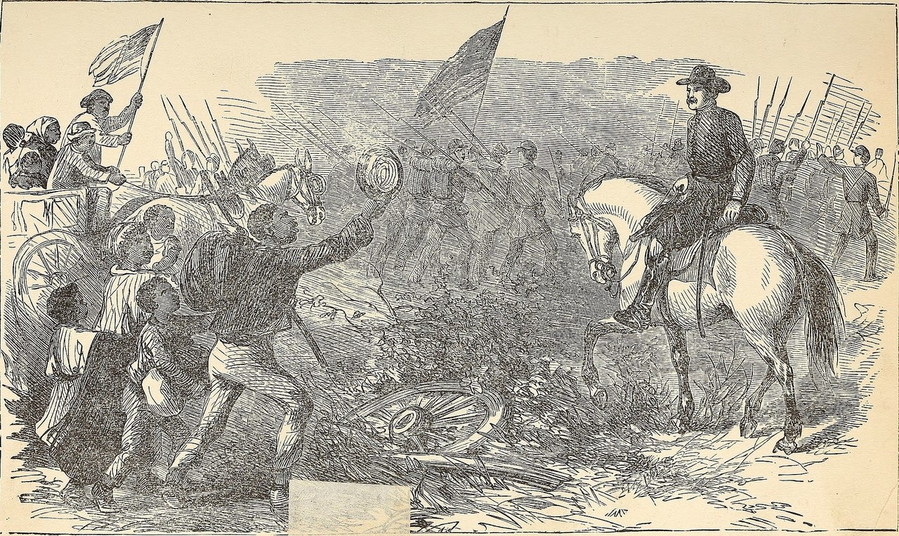 Беглые рабы встречаются с войсками Союза, 1862 г. (гравюра Чарлза Карлтона Коффина).