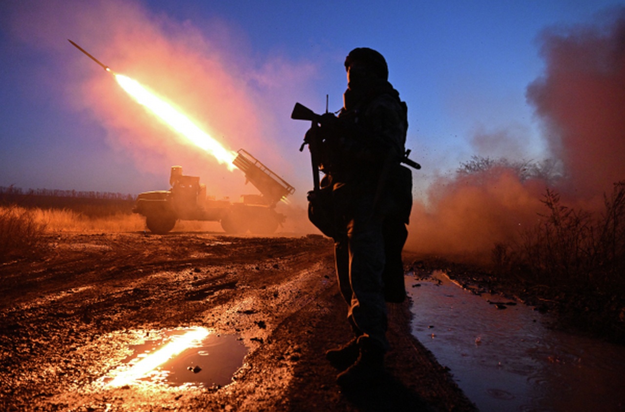 Боевая работа РСЗО «Град» на Красноармейском направлении.