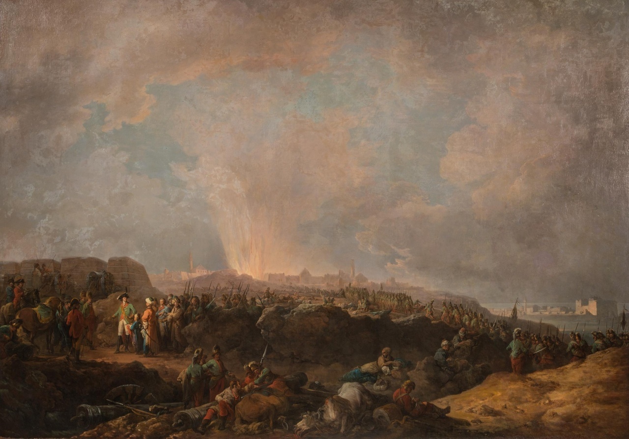 Потёмкин (в левом нижнем углу) при взятии Очакова (картина Франческо Казановы).