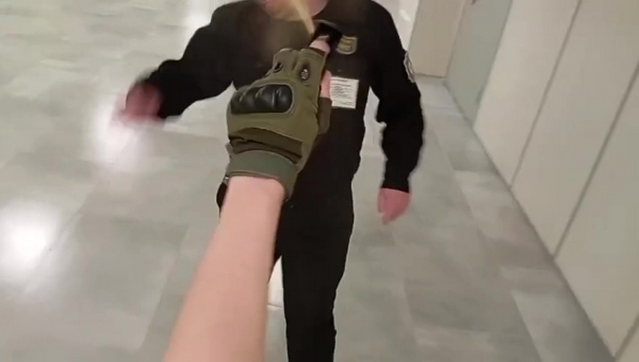 Видео нападения подростка на охранника в Успенской школе в посёлке Горки-2 Московской области.