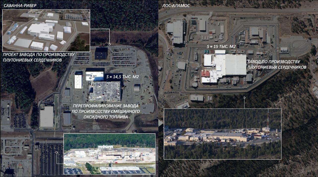 Формирование промышленной базы по производству плутониевых сердечников в Саванна-Ривер и Лос-Аламосе.