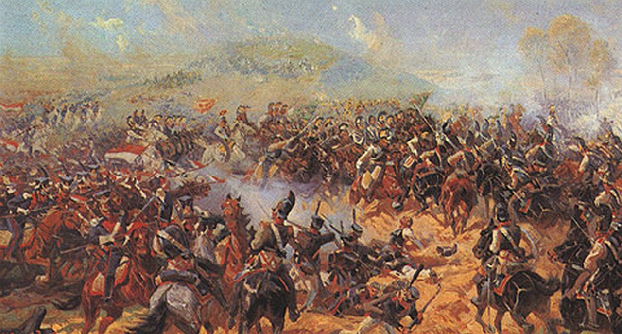 Атака французской кавалерии на батарею Раевского (фрагмент панорамы «Бородино» Ф.А. Рубо).