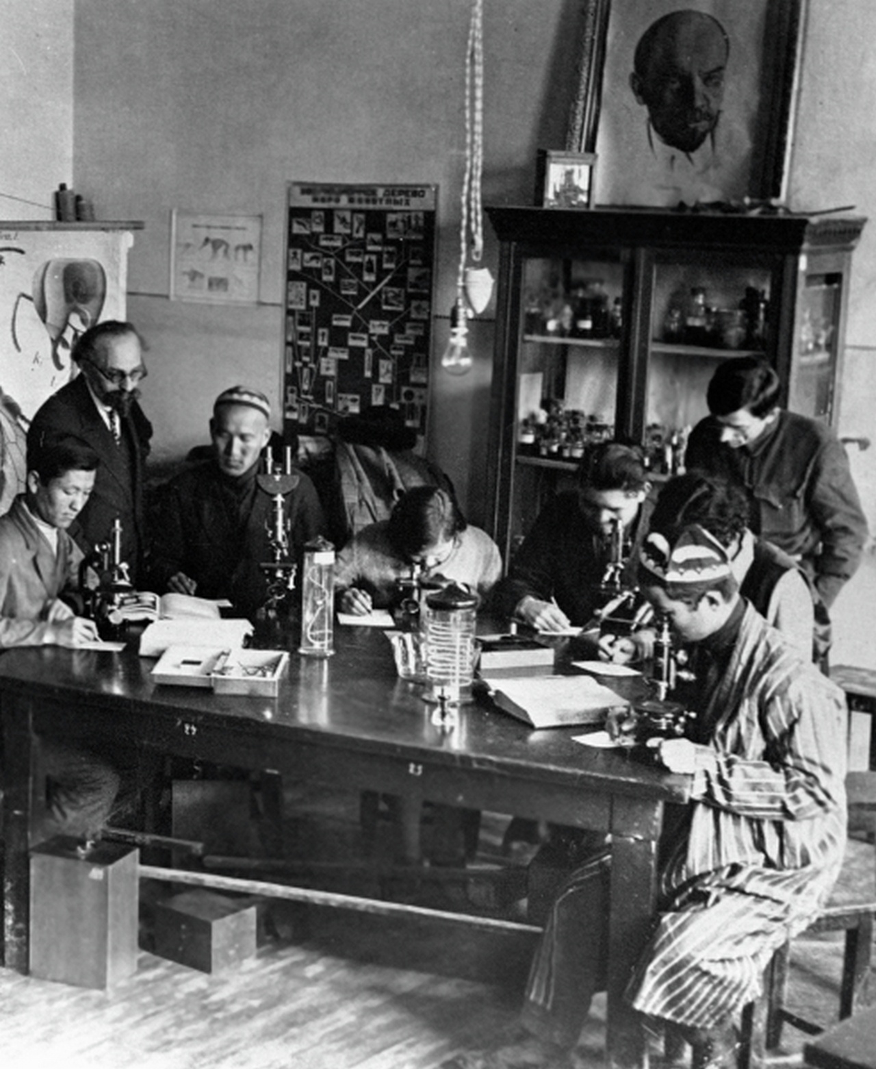 Студенты на занятиях в Туркестанском университете, 1924 г.