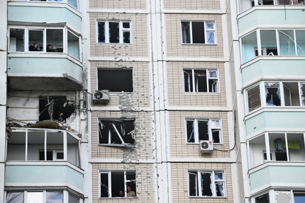Последствия атаки БПЛА ВСУ в подмосковном Красногорске.